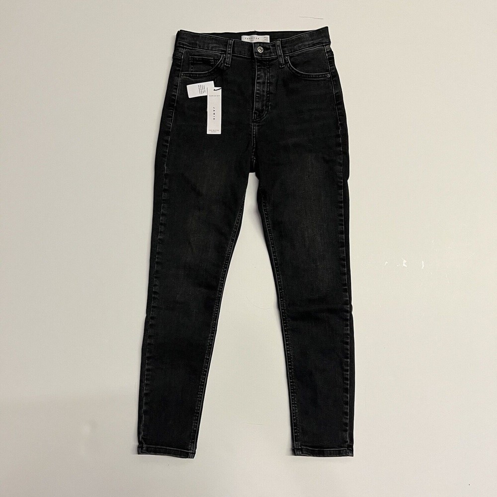 Women's Topshop Jamie Straight Leg Jean, Size 29/30 US - Black